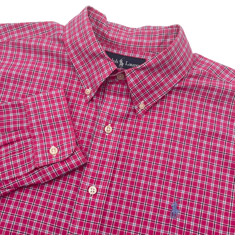 Ralph Lauren Mens XL Classic Fit Pink Plaid Cotton Button Down Shirt Long Sleeve